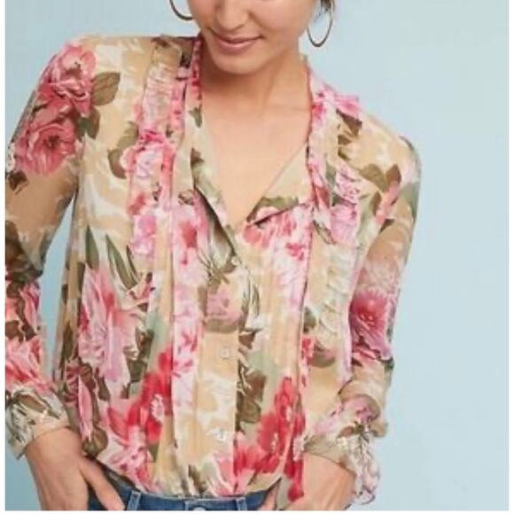 Ranna Gill Small‎ Floral Eden Romantic Ruffle Sequin Beaded Flowy Blouse - Picture 3 of 13